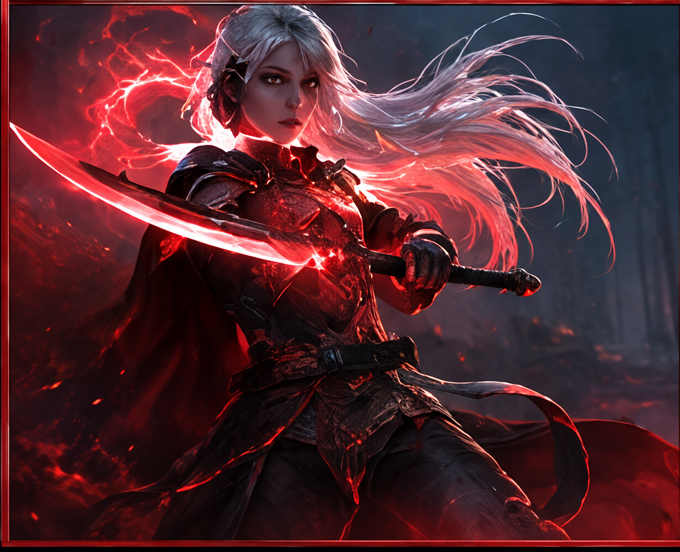 Ilyra with a red echoing sword attack